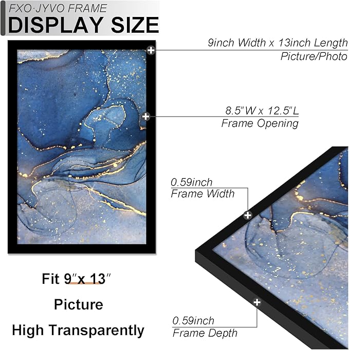 9x13 Picture Frame Set of 6, Black Frame for 9 x 13 Inch Picture Poster Photo, Light Weight and High Transparent 9 by 13 Frame for Wall - 6 Pack/Black/9"x13"