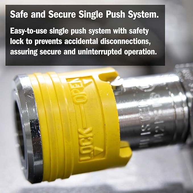 Koike Welding Inert Couplers, Equipment to Hose, Safe Welding Disconnect, Single Push Secure Locking System.