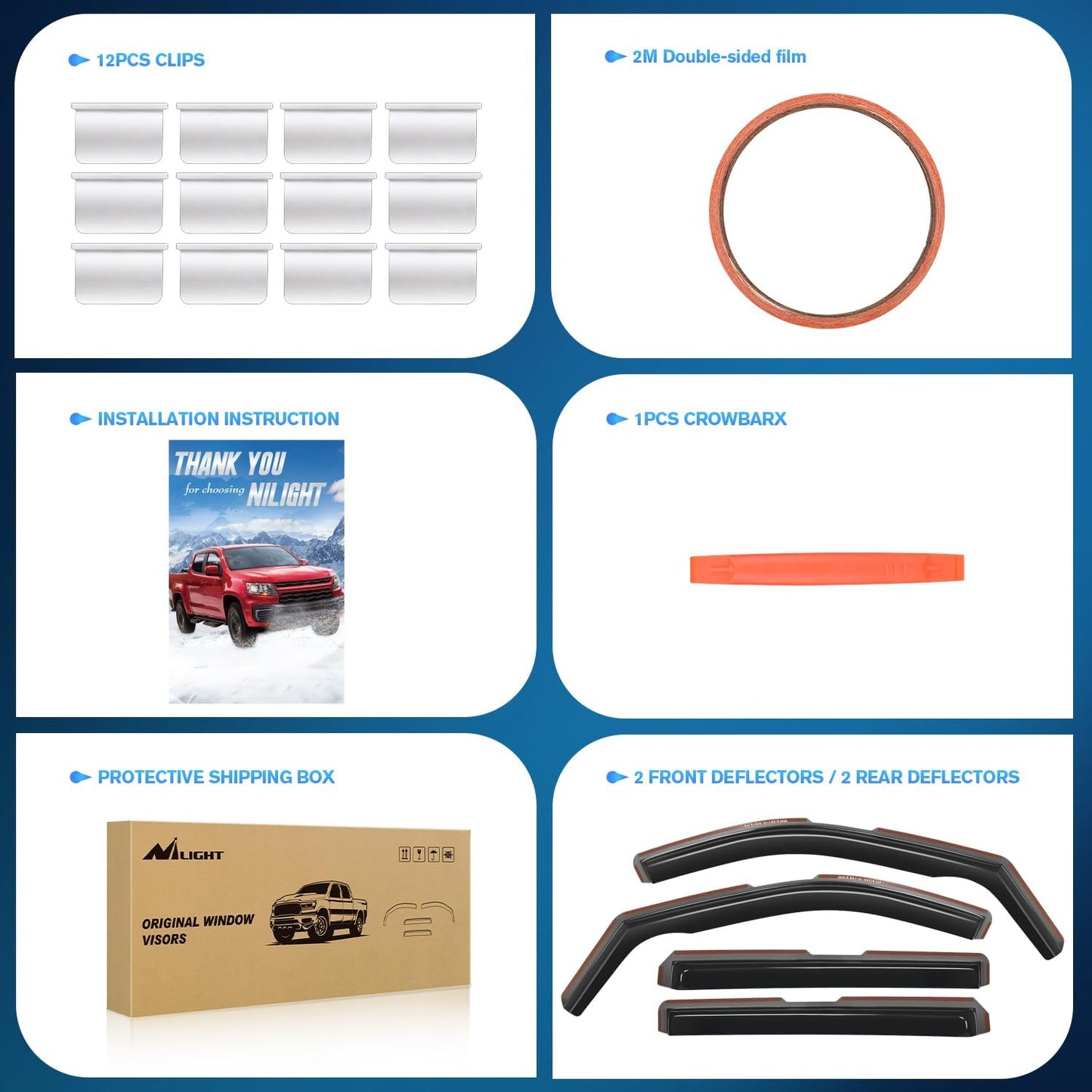 Nilight in Channel Rain Guards for Chevy Silverado/Sierra 2500HD/3500HD 2020 2021 2022 2023 2024 2025 Crew Cab Original Window Deflectors, Vent Window Visors-4PCS