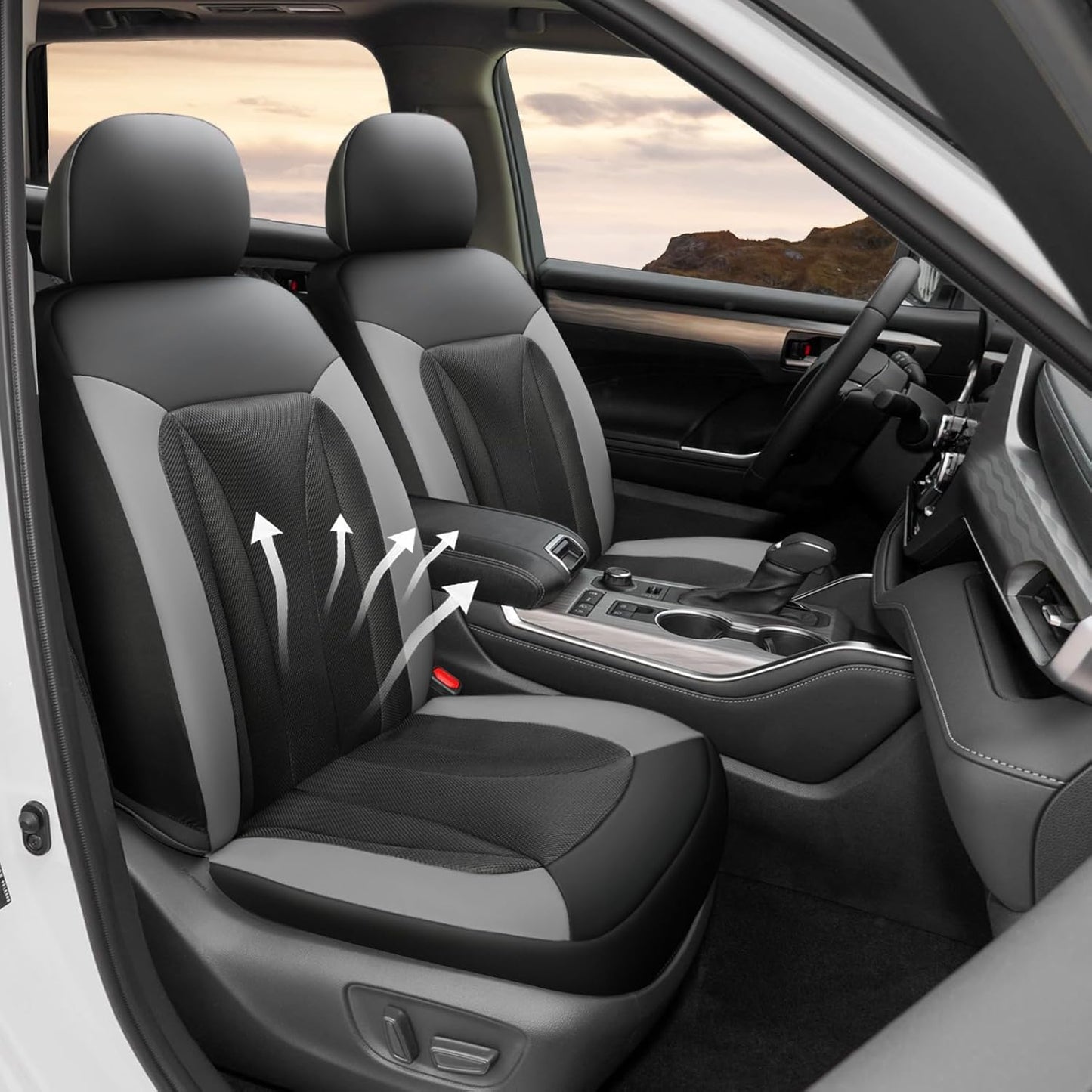 GIANT PANDA Front Car Seat Cover Custom Fit Toyota, 3D Air Mesh Car Seat Covers for Toyota Rav4 Camry Highlander Corolla Prius (Grey+Black) 2-Pack