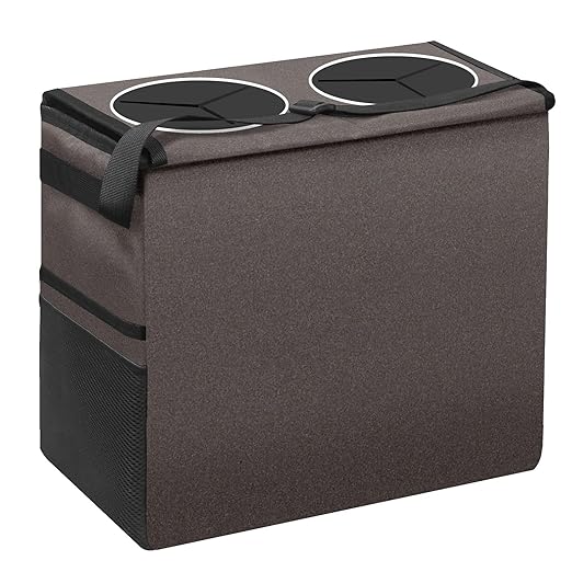 Car Trash Can Grey Large Storage Garbage Can with Lid Hanging for Back Seat Leakproof Automotive Vehicle Trash Bin