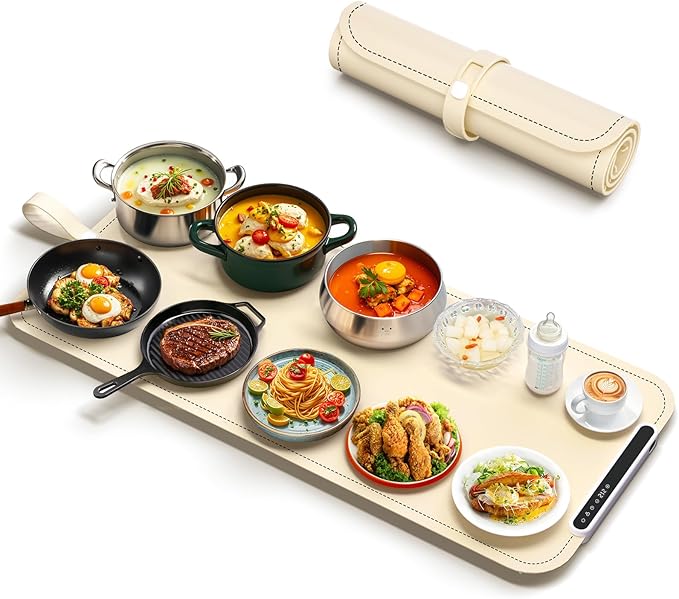 Warming Mat for Food - Electric Warming Tray, XXL(36"x16") Food Warmer Mat with Fast Full Surface Heating, Silicone Heating Mat for Party Buffet, Great Gift for Women, Hosts, New Homeowners (Beige)