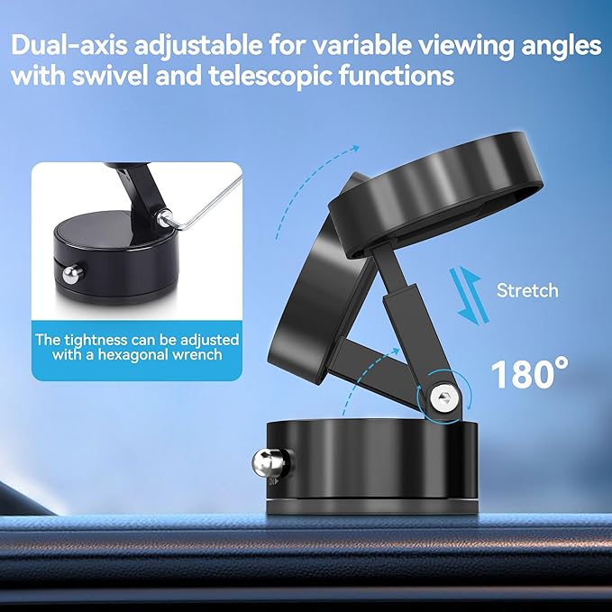 Magnetic Car Phone Mount - Ultra Strong Vacuum Suction Phone Holder for Dashboard/Windshield, Foldable 360° Adjustable Car Phone Mount Compatible with iPhone 16/15/14 & All Smartphones-817001A