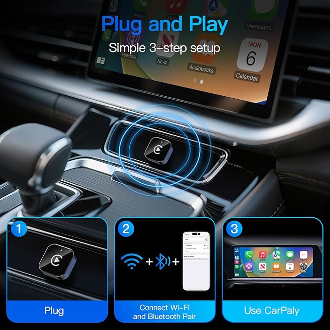 (2025 Upgraded) Wireless CarPlay Adapter for Apple iPhone - Multi-User Seamless Connection for Convert Wired to Wireless Car Play Adapter - No Latency from iOS 10+ to Screen