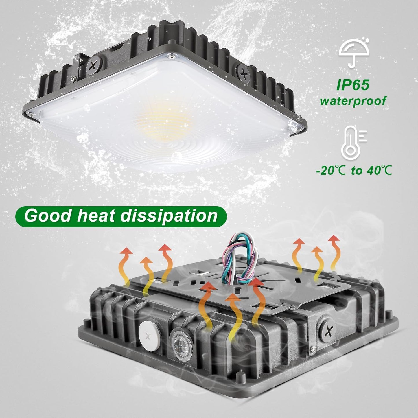 70W/45W/30W Power Selectable LED Canopy Garage Light with 3CCT (3500K/4000K/5000K), LED Parking Garage Lights 90-277V IP65 Commercial Residential Lights DLC (30W/45W/70W Power Selectable -1 PACK)