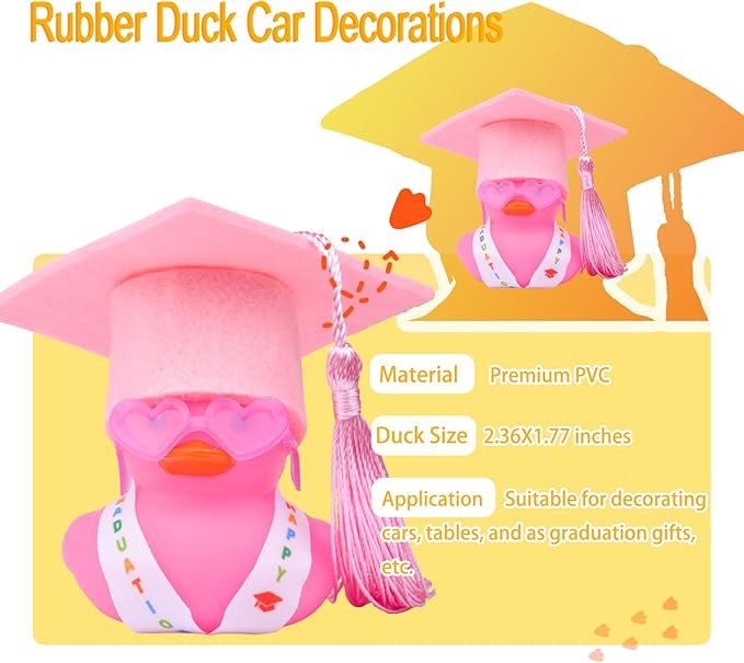 Graduation Rubber Duck Car Ornaments, Duck Car Dashboard Decorations for Graduation Gift with Mini Sunglasses Graduate Hat and Sash