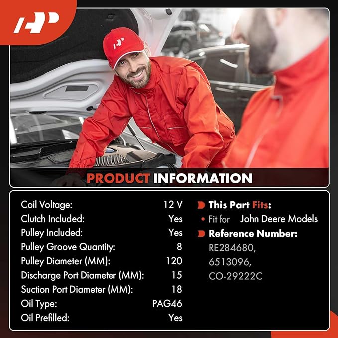 A-Premium Air Conditioner AC Compressor with Clutch Compatible with John Deere Models, 8-Groove Pulley