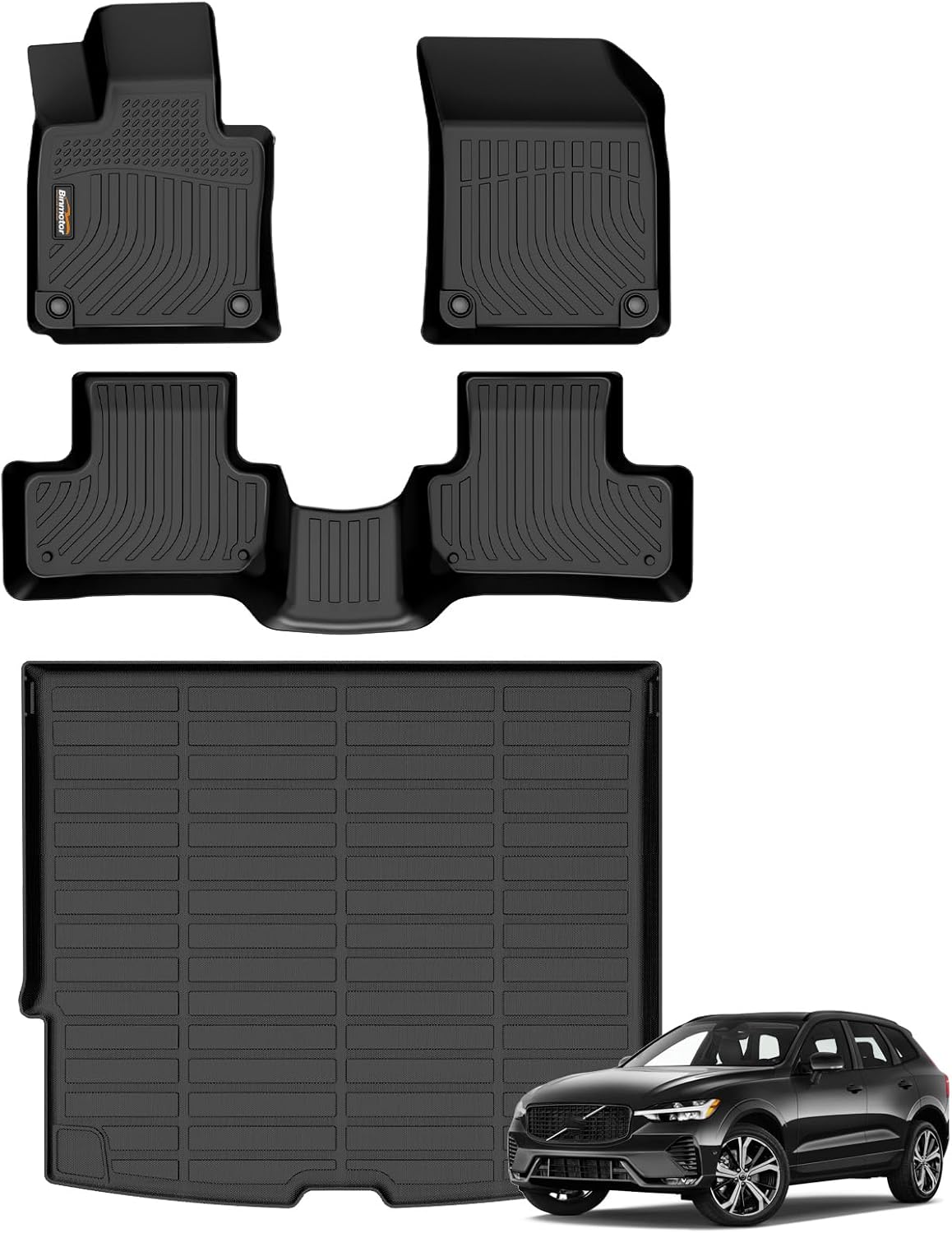 Binmotor-All Weather Car Floor Mats & Cargo Liner for Volvo XC60 2018-2025 (for T5/T6, Not for Recharge/Hybrid), TPE Rubber Liners Cargo Trunk Mat for Volvo XC60 Accessories