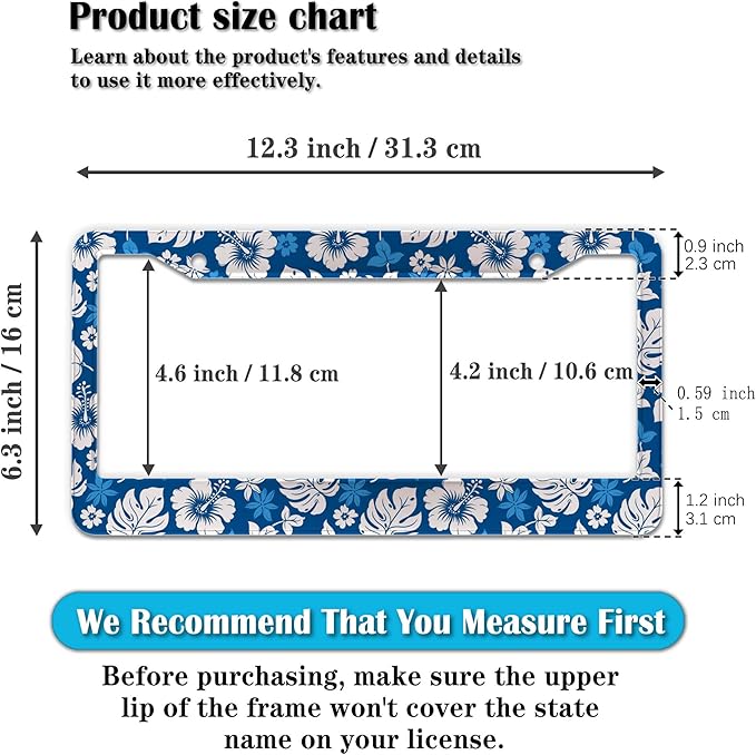 License Plate Protector White Purple License Plate Frames Hawaiian Hibiscus Aluminum Metal Car Accessory 2 Pack with Screw Covers Set