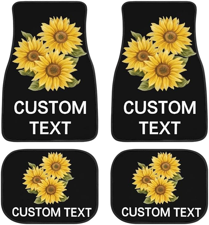 Sunflower Car Floor Mats Car Mats for Women 4 Pieces Custom Universal Car Floor Mats Personalized Car Mats Text Auto Interior All Weather Protection for Car SUV Truck Van Gift