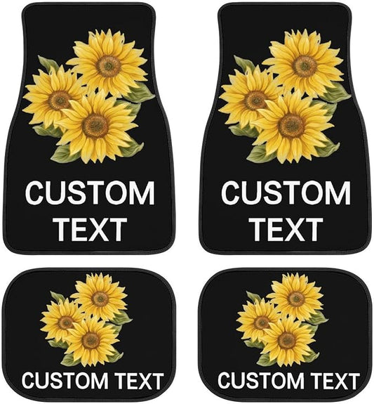 Sunflower Car Floor Mats Car Mats for Women 4 Pieces Custom Universal Car Floor Mats Personalized Car Mats Text Auto Interior All Weather Protection for Car SUV Truck Van Gift