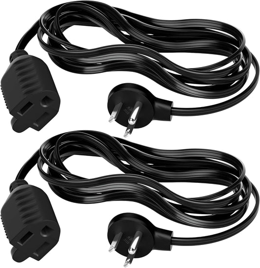 Elecan Flat Plug Extension Cord 3 Ft 2 Pack with Slim Space-Saving Plug Design, Thin Flat Cable Low Profile Power Cord 3 Prong Grounded Wire, 16 Gauge 13 A/125 V-Black-ETL Certified