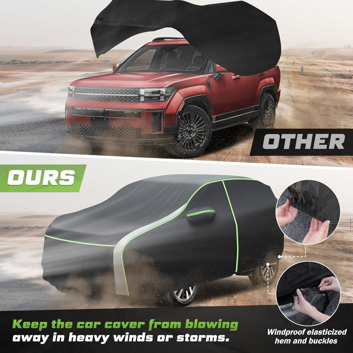 Mixsuper Liner Car Cover for Hyundai Santa Fe 2006-2026, 7 Layers Full Car Cover All Weather Car Covers for Santa Fe, Waterproof Outdoor Cover with Zipper Door Reflective Strips