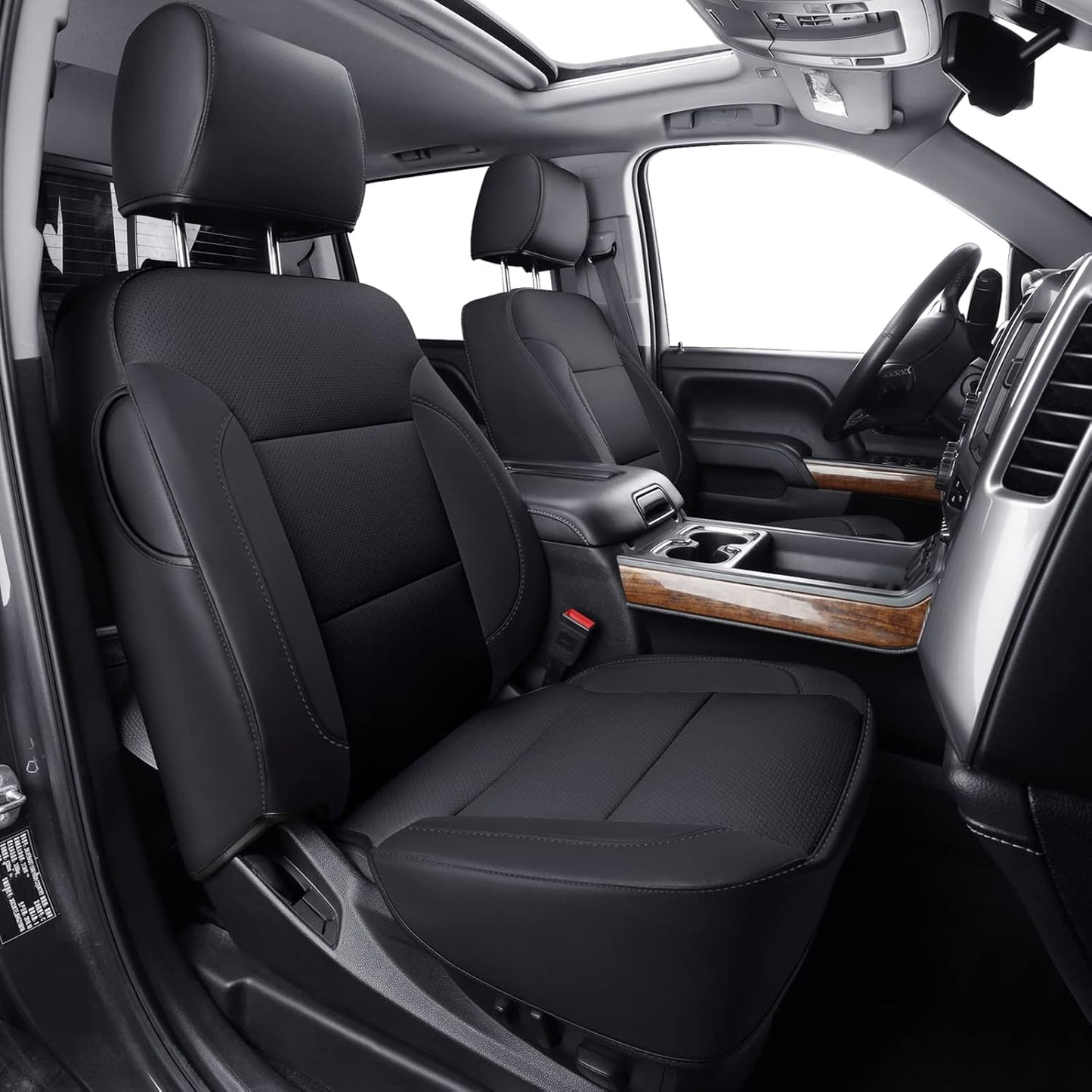 LUCKYMAN CLUB Custom Fit Seat Covers for 2014-2018 Chevy Silverado Sierra 1500, 2015-2019 Silverado Sierra 2500 3500 Crew Cab (Black)