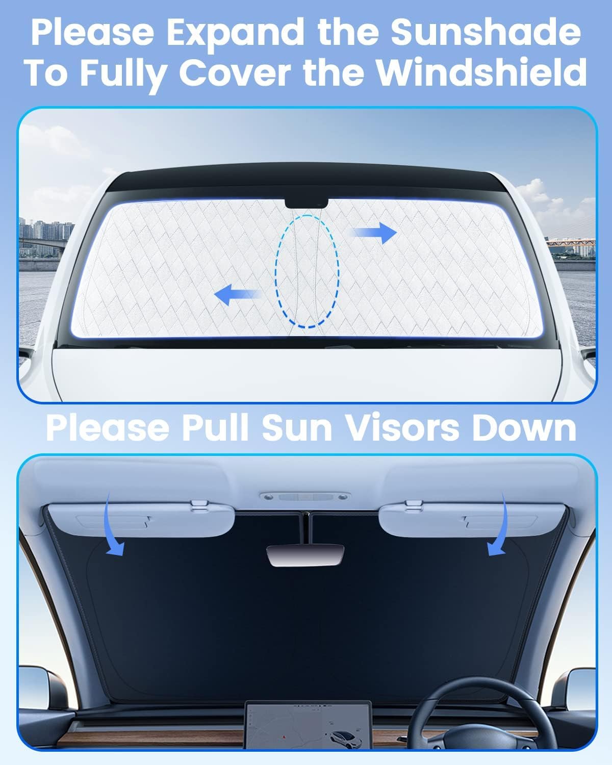 KUST Windshield Sun Shade Custom Fit for Kia Telluride 2020 2021 2022 2023 2024 2025 Sun Shade Front Windshield Sun Visor Foldable Thicker 5-Layer Block Heat and Sun UV Rays