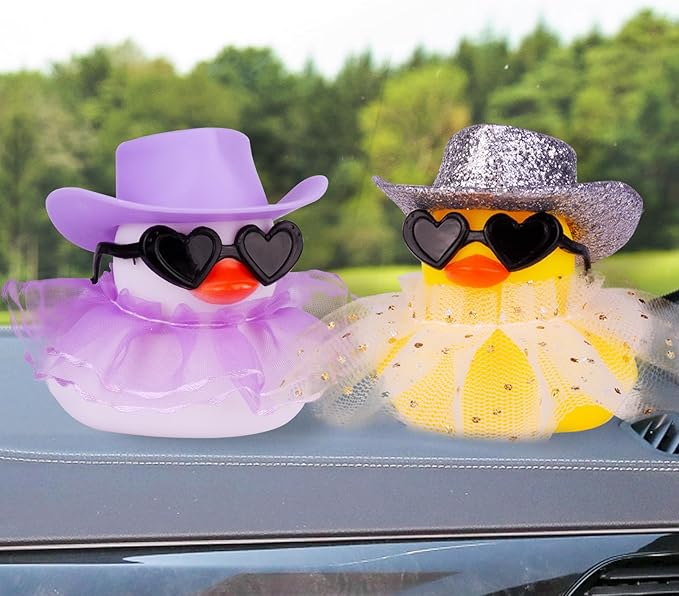 Car Rubber Duck Ornament Cute Duck Car Dashboard Decoration Accessories with Mini Hat Sunglasses and Skirt for Car Dashboard Decoration Accessories(A6)