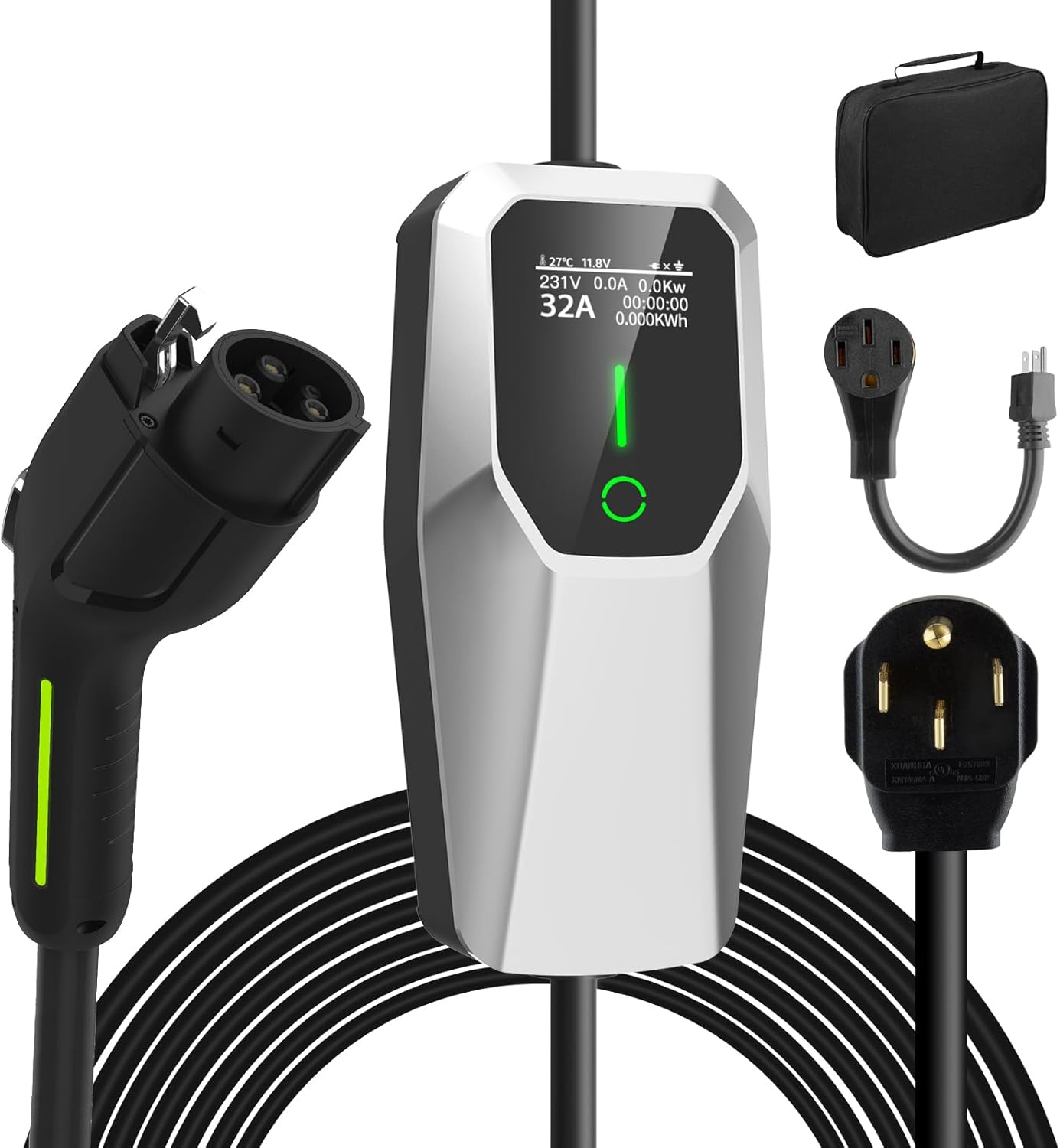 Level 1&2 EV Charger 32Amp 110V-240V with 20FT Cable, Portable Home Charger NEMA 14-50 5-15 Plug for All SAE J1772 Electric Cars
