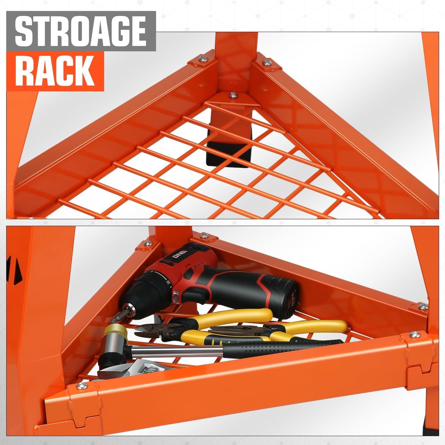 DNA MOTORING Heavy-Duty Padded Seat, Mechanics Shop Garage Stool, 300lbs Capacity Metal Stool Chair for Workshop, W/Tool Storage Tray, 360° Swivel Padded Seat, TOOLS-00639-BK-RD