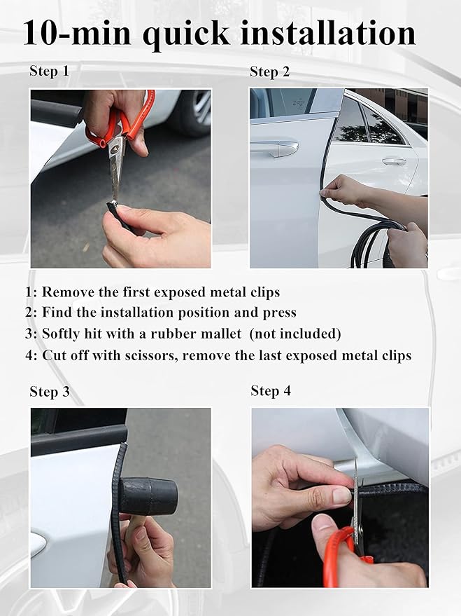 SYOAUTO 13Ft(4M) Door Edge Guard White Car Door Protector Edge Guards Rubber Auto Door Trim U Shape Build in Metal Sheet No Need Adhesive Easy to Cut Fit for Most Vehicles