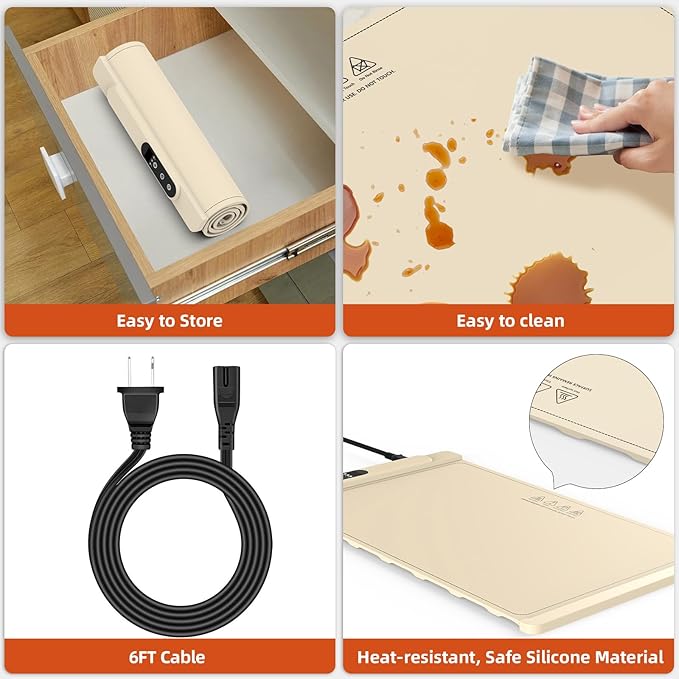Food Warming Mat,Fast Heating Silicone Electric Warming Tray with 6 Temperature Levels & 7 Timer Settings,Food Warmers for Parties Buffet,Portable Warming Mat for Food，24 x 15 Inches Premium Silicone