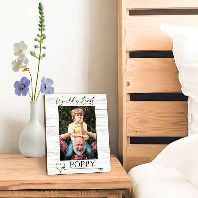 Poppy Gifts Picture Frame 5x7, Grandpa Photo Frame, Christmas Fathers Day Birthday Gifts for Poppys from Grandkids, World's Best Poppy Wooden Picture Photo Frames for Desk Home Room Decor