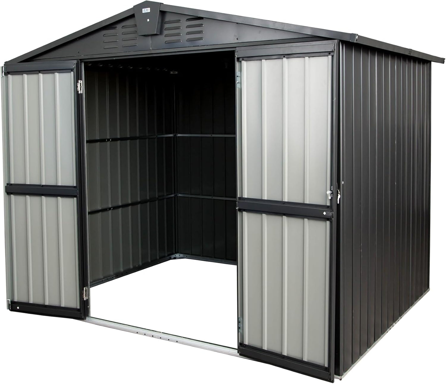 IKERY Galvanized Steel Storage Shed 8.2' x 6.2' with Lockable Door - Large Metal Garden Shed for Bikes, Trash Cans, Outdoor Storage - Backyard, Patio - Dark Gray