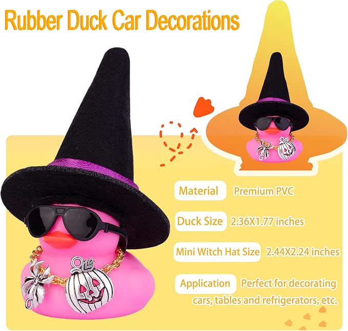 Car Rubber Duck Ornaments Halloween Duck Car Dashboard Decorations with Mini Witch Hat Sunglasses Necklace Halloween Accessories for Halloween Themed Gifts(W17)