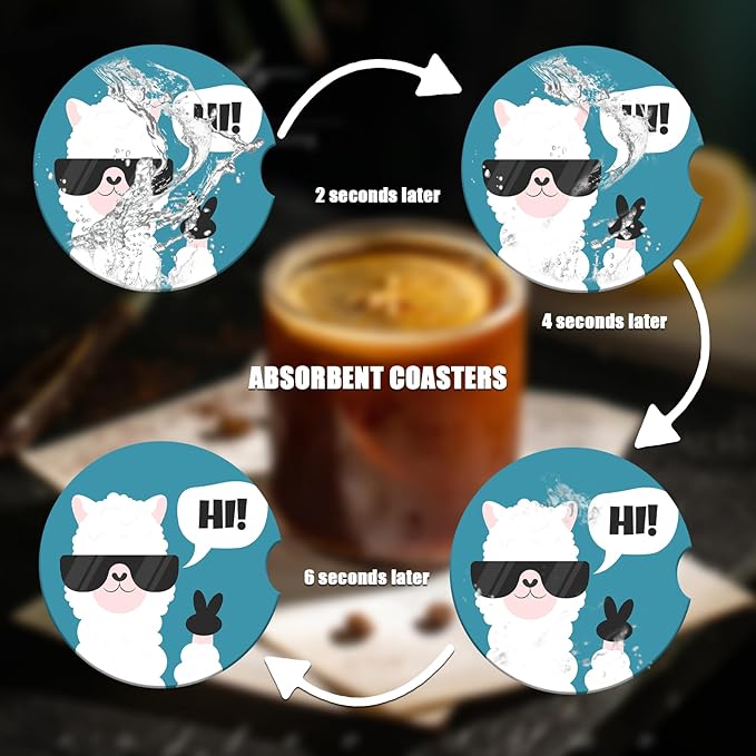 Car Cup Holder Coaster - Funny Sup Llama Absorbent Ceramic Coaster 2 Pack, Car Coasters for Cup Holders, Fashion Car Interior Accessories Drink Coaster for Women & Men