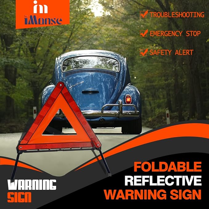 Warning Safety Triangle Kit, Emergency Roadside Warning Reflective Triangle, Foldable with Storage Case for Roadside Breakdowns Emergenc 3 Pack