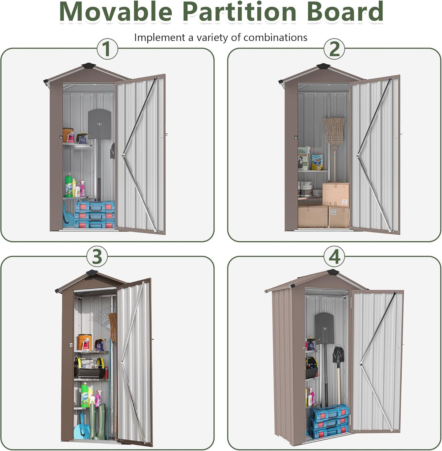 Outdoor Metal Storage Shed, Waterproof Garden Tool Shed with Lock, Galvanized Steel Utility Cabinet, Weather-Resistant Storage Locker for Backyard, Patio, Garage Tools Organization (Brown)