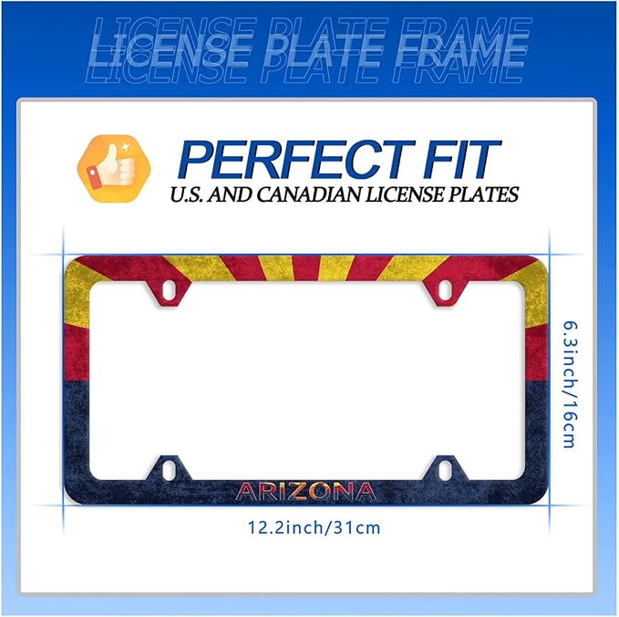 Arizona State Flag License Plate Frame License Plate Stainless Steel Auto Parts Colorful License Plate Decorative with Screws Size 12.3" x 6.3" for Men Women