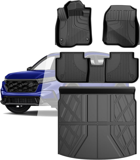 Floor Mats & Cargo Liner Fit for Honda CRV 2023-2025 2026 All Models (Include Hybrid) - Custom Fit All Weather Floor Liners & Trunk Mat (Upper Deck) 2025 CR-V Accessories Full Set Car Mats