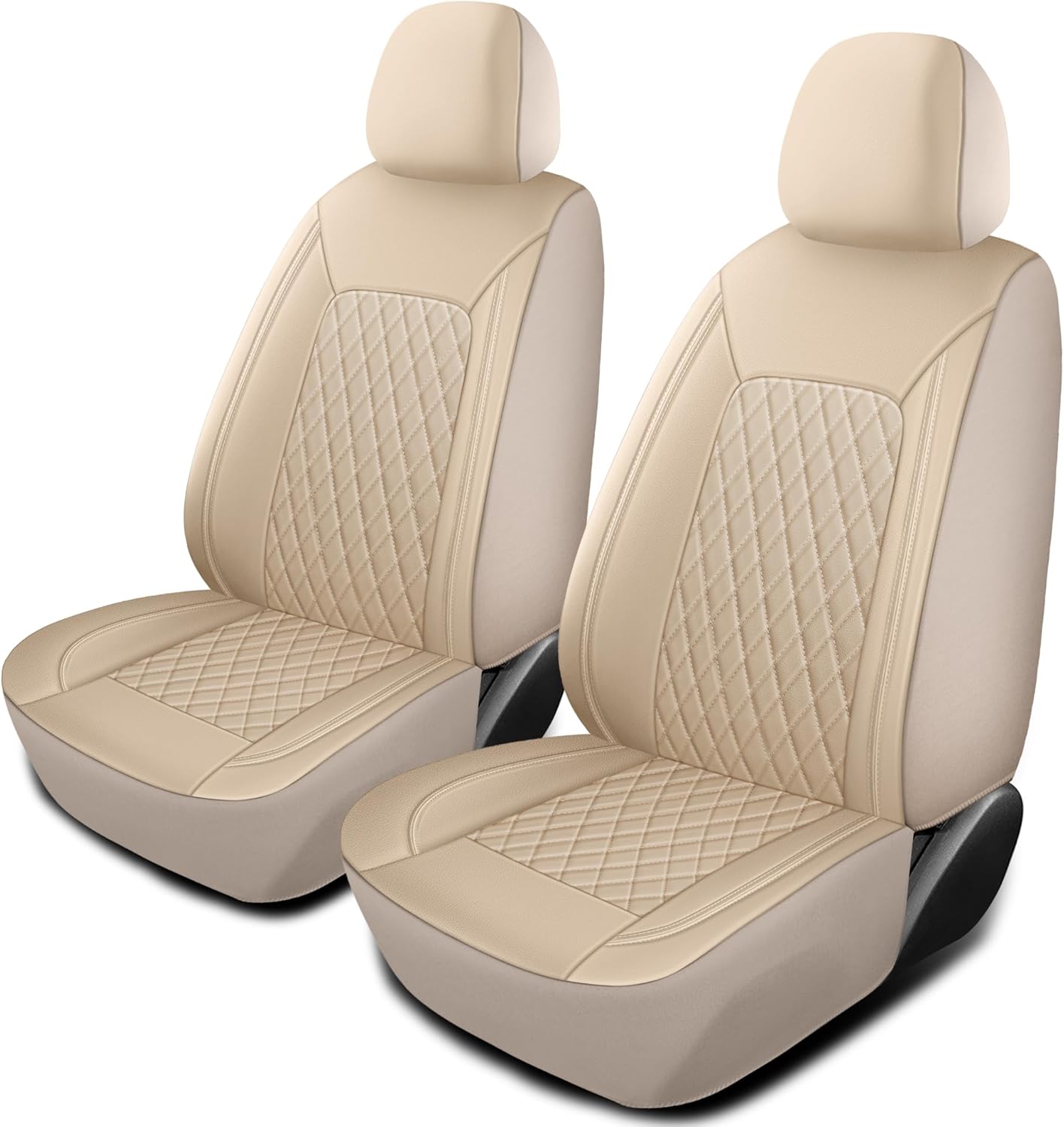 Car Seat Covers,Breathable and Waterproof Leather Seat Covers,Luxury PU Universal Fit Automotive Airbag Compatible for Most Cars Sedans SUV and Truck(2 Pieces,Front Seat,Beige,N1)