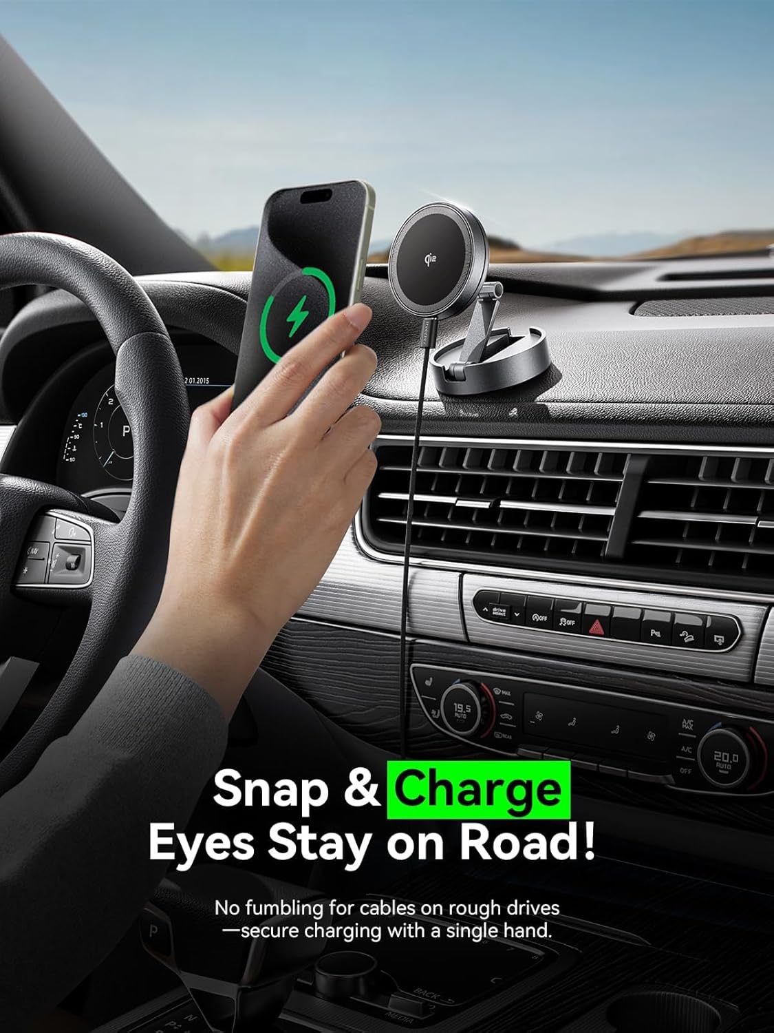 THREEKEY for MagSafe Car Mount Charger, Qi2 Wireless Car Charger, Retractable Car Phone Holder with Long Arm & 360°Rotation, Magnetic Car Mount for iPhone16-12Series & Galaxy S25 Ultra (TZH101 Bronze)