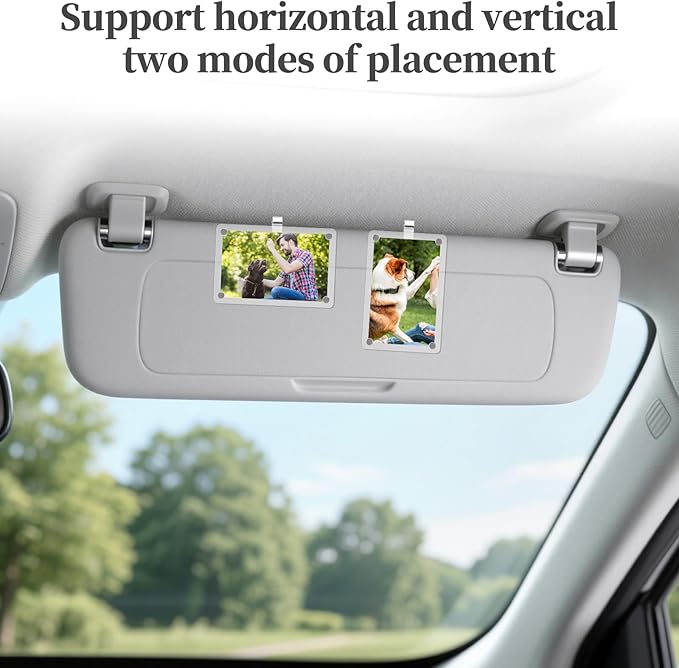 4 Pcs Car Visor Picture Holder, 2.36 x 3.54 Inch Acrylic Personalized Car Accessories with Photo Visor Clip, Magnetic Picture Frame Suitable for Adding Family or Personal Photos