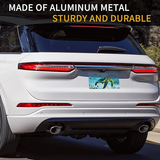 Front License Plate Sea Turtles Beach Vanity Plates Aluminum Metal Decorative Car Tag Novelty License Plate Cover for Men Women ‎6 * 12 in (4 Holes)