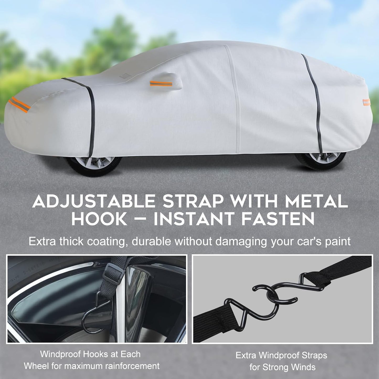 Waterproof Car Cover for Hatchback: 6-Layer All-Weather Protection from Rain, Snow, UV & Dust - Universal Fit for Hatchbacks up to 165 inches with Zipper Door & Windproof Straps, Silver
