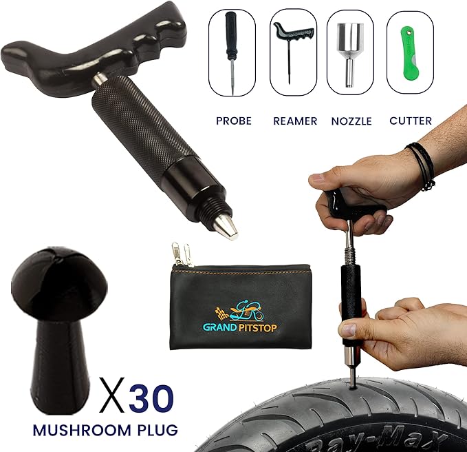 GRAND PITSTOP 36 Pcs Tubeless Tire Puncture Repair Kit with Mushroom Plug for Tyre Punctures and Flats on Cars, Motorcycles, ATV, Trucks & Tractors (30 Mushroom Plugs)