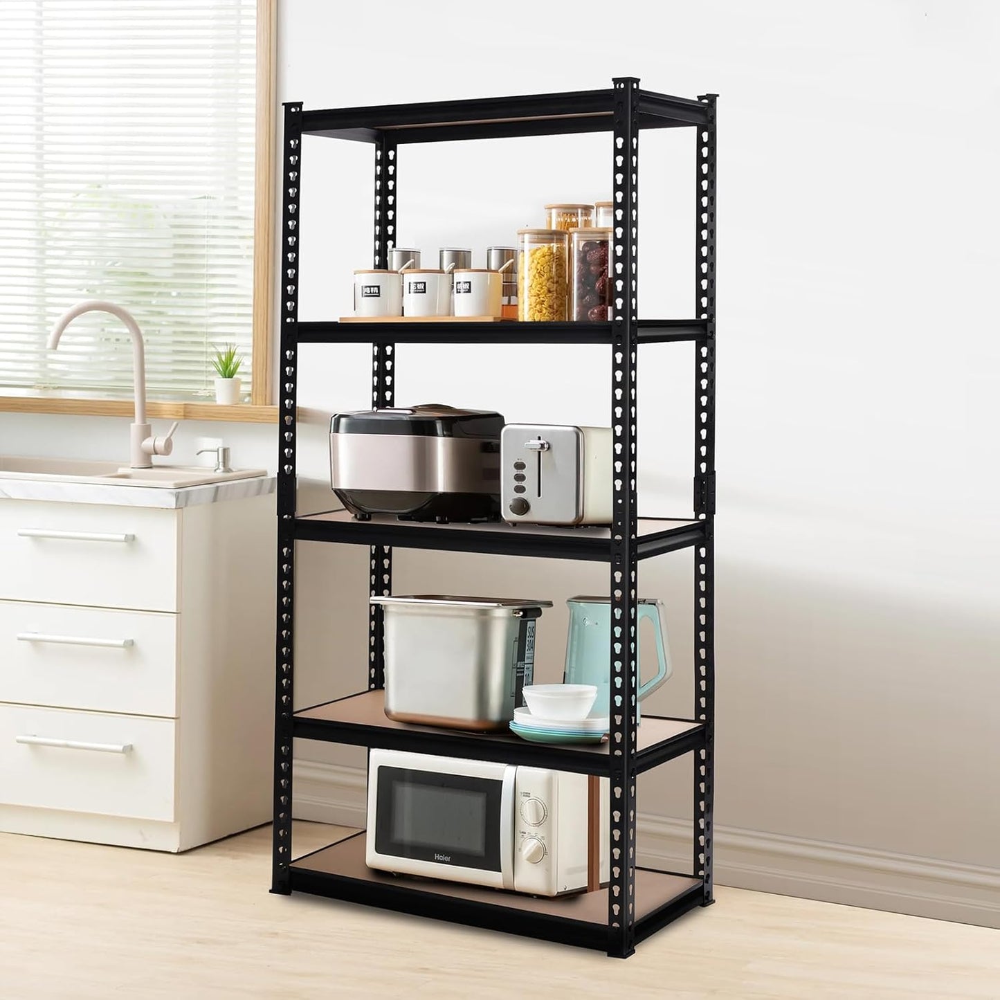 Garage Storage Shelves 35.43" W x 15.75" D x 72" H, 5 Tier Storage Rack Adjustable Black Metal Shelving for Warehouse, Pantry, Closet