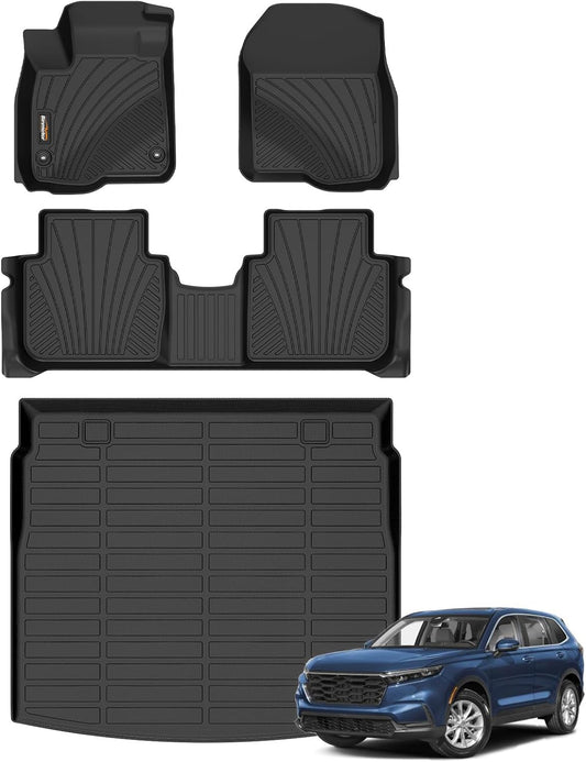 Binmotor-Floor Mats & Upper Cargo Liner Set for Honda CRV 2023-2025 2026 (Include Hybrid), CRV All Weather Car Mats for Honda CR-V Hybrid Accessories 2025 CRV Trunk Mat Cargo Mat