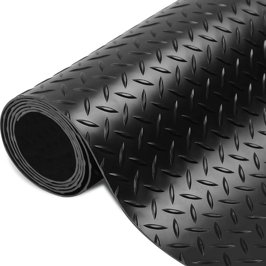 OrangeStar 4 x 10 Ft Garage Floor Mat, Diamond Plate PVC Garage Flooring Roll for Under Car, Heavy Duty Parking Mats, Black