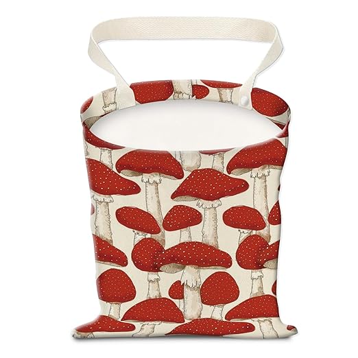 Car Trash Can, Hanging Garbage Bin for Men and Women, Cute Car Organizer and Storage Bag, Canvas Vehicle Trash Can Bag Easy-to-Install Cute Red Mushroom