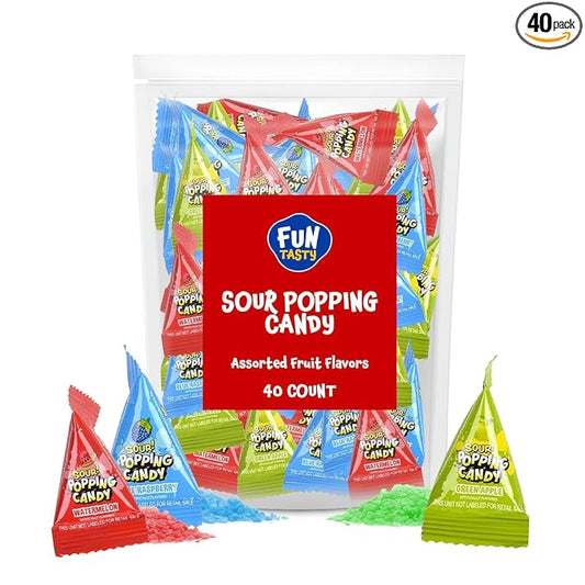 WarheadsSour Popping Rocks - 40 Count Bag - Sour Popping Halloween Candy Individually Wrapped - Assorted Fruit Flavors - Triangle Pouches - Blue Raspberry, Watermelon, Green Apple