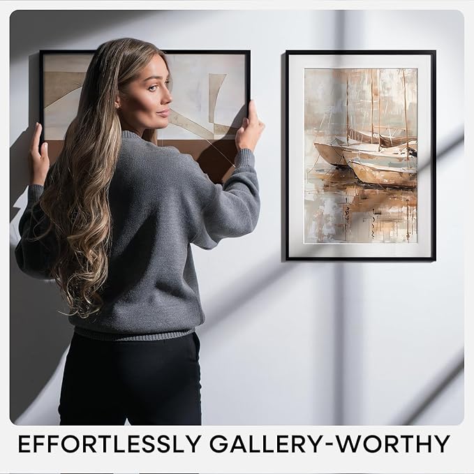Homeforia 24x24 Picture Frame Black, High End Metal 24 x 24 Large Square Poster Frame Matted to 20 x 20 in Photo, 24by24 Thin Black Frames with Mat 20x20 inch Print, Tempered Glass, Wall Kit, Set of 3