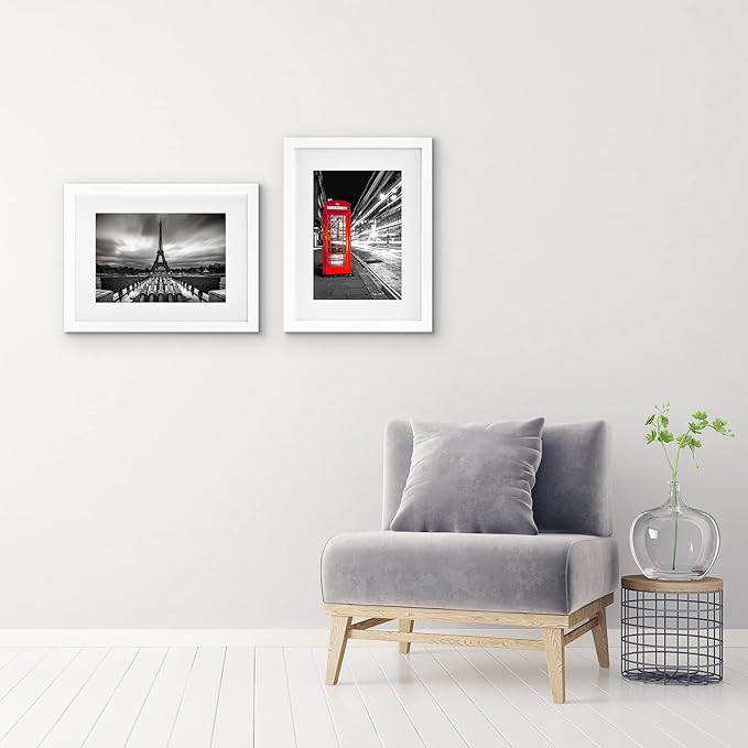 Americanflat 11x14 Picture Frame in White Set of 2 - Displays 8x10 With Mat and 11x14 Without Mat - Composite Wood with Shatter Resistant Glass - Horizontal and Vertical Formats for Wall