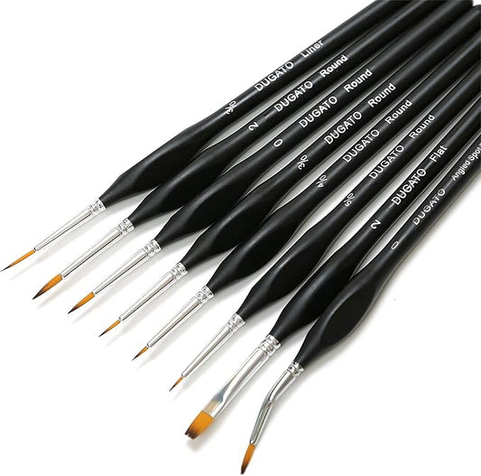 DUGATO Fine Detail Paint Brush Set - Miniature Brushes with Ergonomic Triangular Handles & Travel Case for Acrylic, Watercolor, Oil, Models & Warhammer (8pcs Detailing Paint Brush - Black)