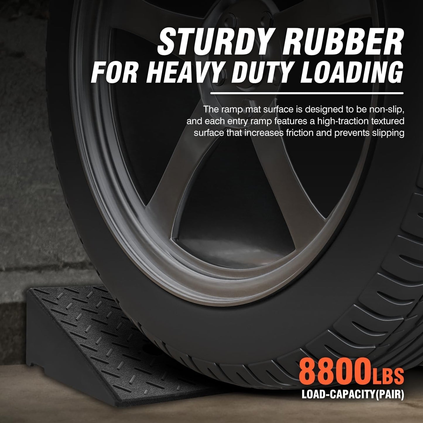 DNA MOTORING 2pcs 4.3" Rise Rubber Curb Ramp Heavy Duty Loading Driveway Ramp Threshold Ramp 19.5 in L x 11.6 in W x 4.3 in H for Loading Dock, Warehouse, Wheelchair, Motorcycles, Cars, TOOLS-00645