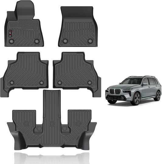 KELCSEECS Floor Mats Custom for 2026 2025-2019 BMW X7 40i, M50i, M60i (only fit 6 Passenger) Car Mats TPE Odorless Automotive Floor Liners BMW X7 Front& Rear& 3rd Row Accessories