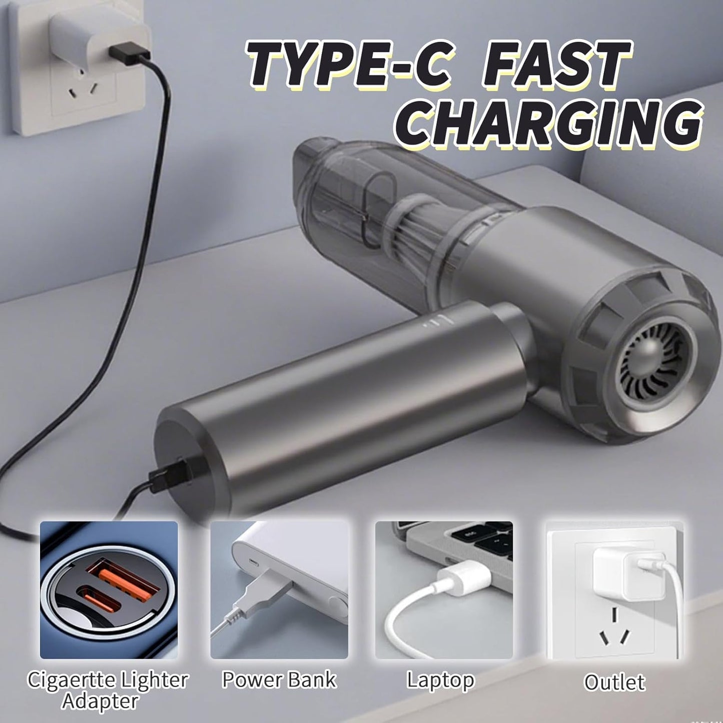 Handheld Car Vacuum Cleaner Cordless,21000Pa High Power Hand Held 3-Speed Adjustment and Multi-Nozzles Cleaner for Car, Home, Office, Pet Hair