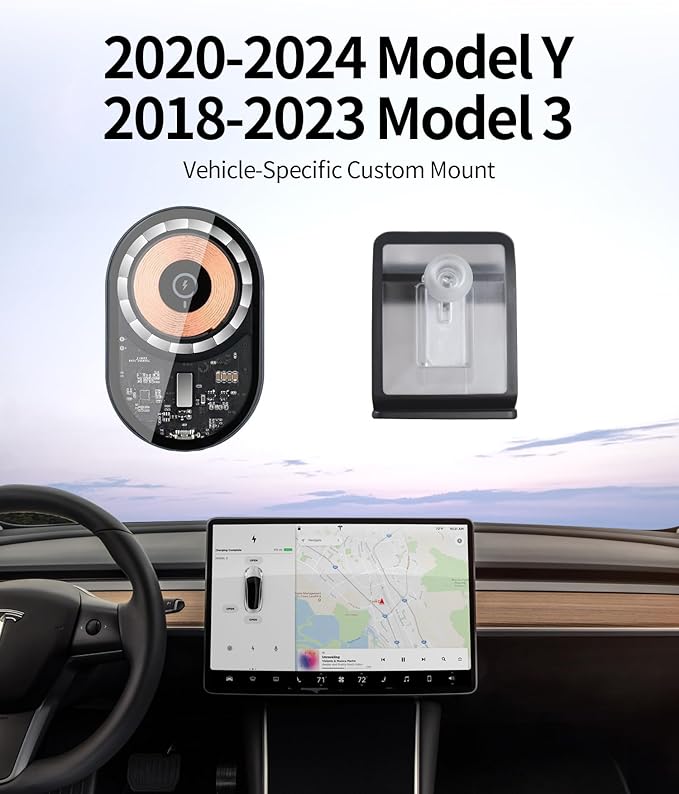 Wireless Charging car Phone Holder for Tesla Model 3 2018-2023 Tesla Model Y 2020-2024 Auto Accessories Navigation Bracket Interior Decoration Mobile Cell Phone Mount, 360° Rotation